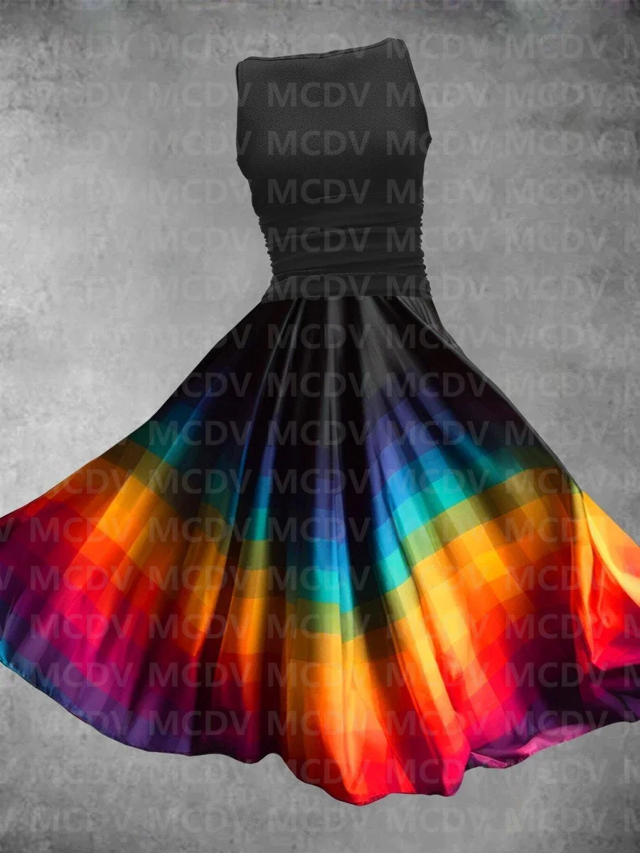 

Women's Rainbow Plaid Art Design Maxi Dress 3D Printed Sexy Dress Female Dresses