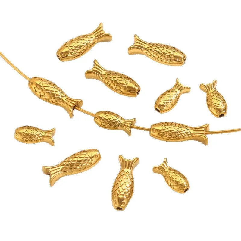 Cute Gold Color Stainless Steel Koi Fish Tube Beads for Jewelry Making Necklaces Bracelet DIY Materials Spacer Beads Accessories view 5