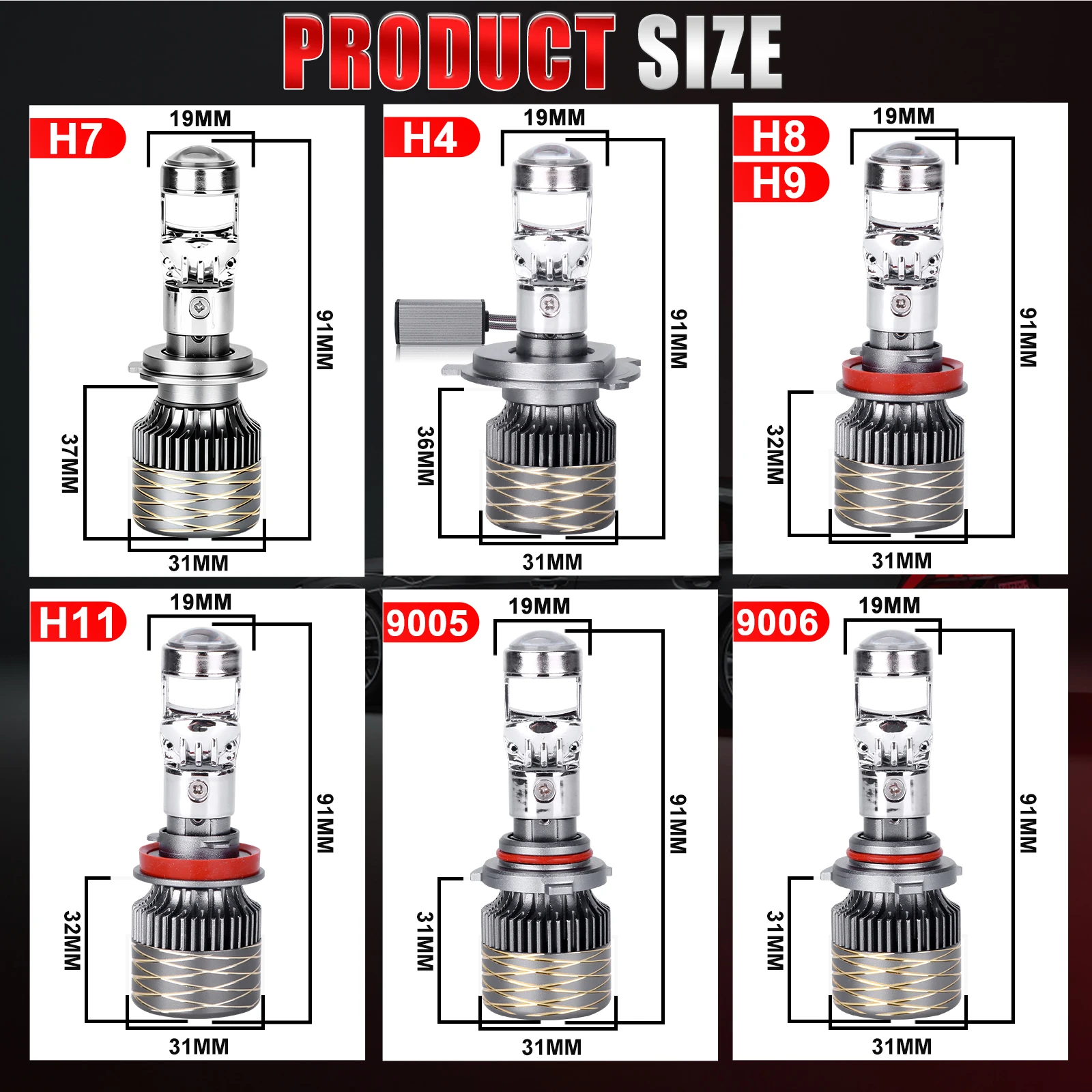 Bullvision H7 H4 H11 LED Mini Lens Headlight H8 9005 9006 HB3 HB4 Canbus Turbo LED Projector Bulb 6000K Auto/Moto Lamp Fog Light gallery 5