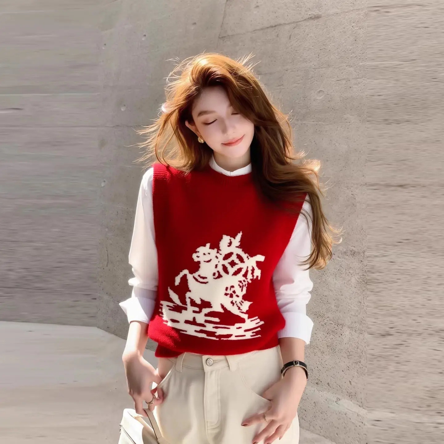 

Свободный вязаный красный жилет для женщин: Новогодняя мода, ранняя весна, новый стиль, удобный топ для ношения под одеждой