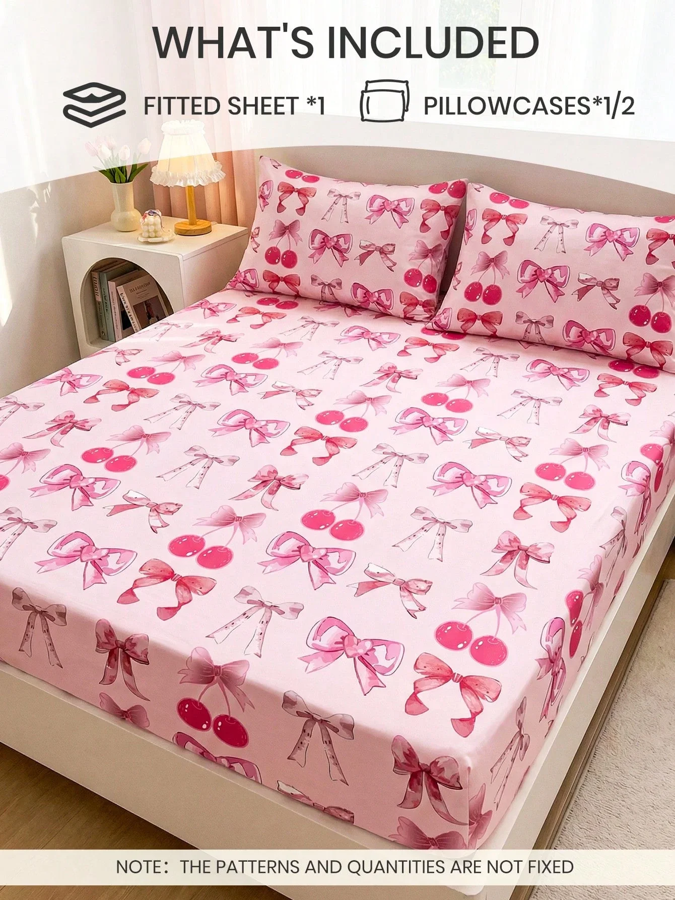 

Valentine's Day Printed Fitted Sheet Set With 2 Pillowcases Pink Sweet Girly Bedroom Decor