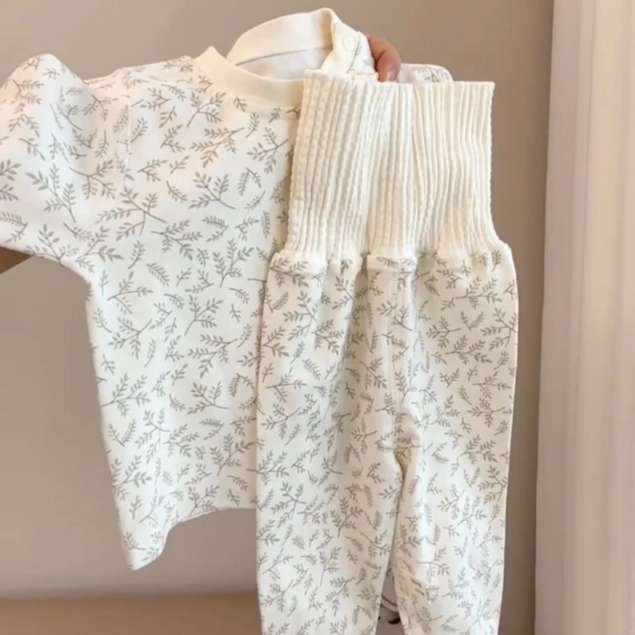 Ircomll Fall Baby Clothing Set Infant Warm Underwear Set Long Sleeved Shirt High-Waisted Pants 2PCS Newborn Pure Cotton Pajamas
