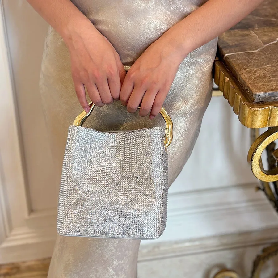 Stylish and high-texture shiny square diamond bucket bag niche new evening bag temperament portable dinner bag view 3