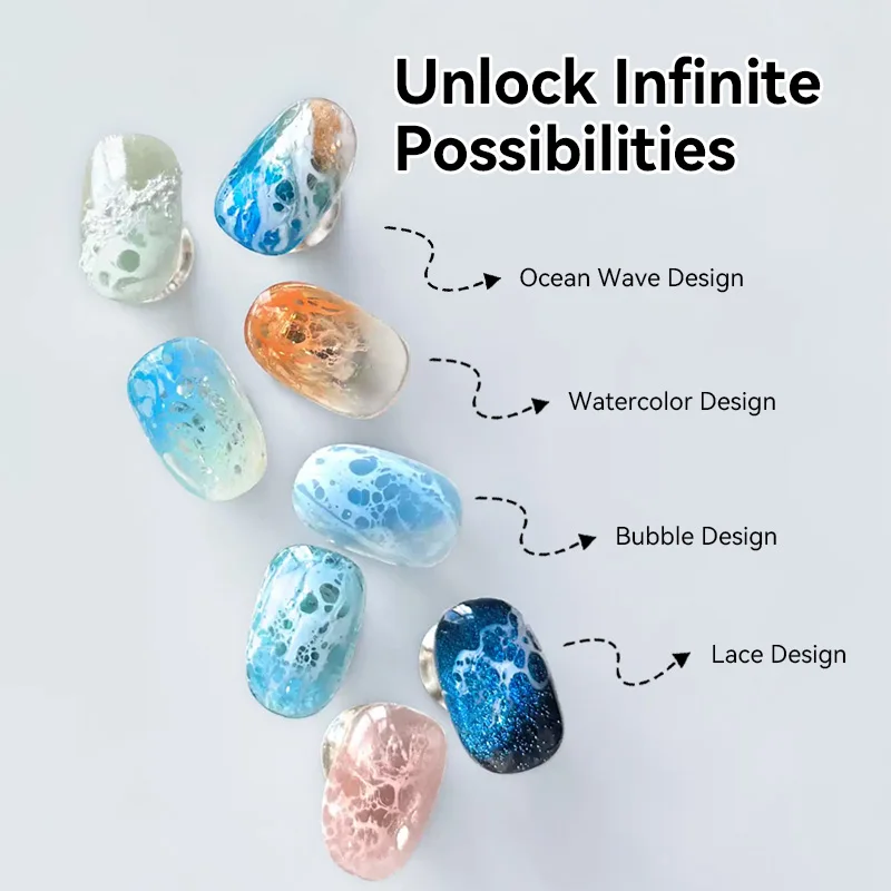 BORN PRETTY 10ml Ocean Wave Watercolor Liquid Gel Polish Stroke White Watercolor 3 seconds Spread Lace Hollow Gradient Nail Art image 5