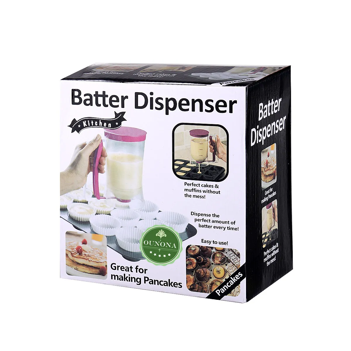 Batter Dispenser for Pancakes Waffles Muffins Cake Brownie Sauce Crepes Cupcakes Easy Grip Wide Mouth Leak Proof Kids