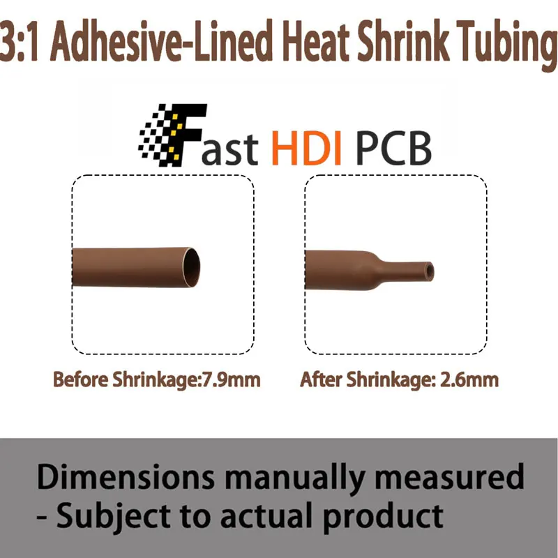 3:1 Brown Adhesive Heat Shrink Tubing Dual Wall - 3X Shrink, Waterproof, Eco-Friendly Thick Wall for Wire Sealing (Φ1.6-39mm)