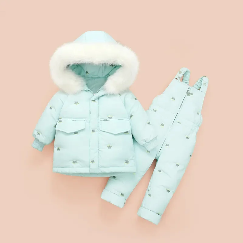 Children Down Coat Jacket + jumpsuit Kids Toddler Girl Boy Clothes 2pcs Winter Outfit Suit Warm Baby Overalls Clothing Sets