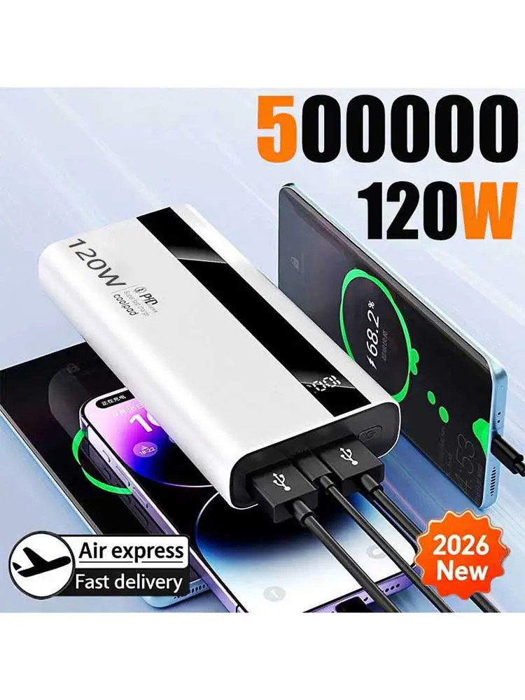120W 500000mAh Power Bank Hoge capaciteit Supersnel opladen Power Bank Draagbare batterijlader voor Huawei iPhone Samsung Xiaomi - afbeelding 2
