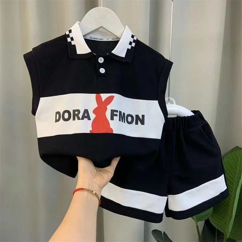 Fashion New Summer Boutique Cartoon Sleeveless Shirt+Shorts 2 Piece Baby Boys Sport Clothes Girls 1-8T Casual Golf Sport Outfts