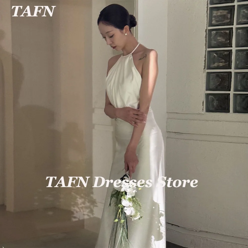 

TAFN Korea Simple Elegant Sleeveless Wedding Reception Dresses Photo Shoot A-line Halter Backless Bridal Gown Evening Dresses