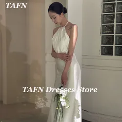 TAFN Korea Simple Elegant Sleeveless Wedding Reception Dresses Photo Shoot A-line Halter Backless Bridal Gown Customized