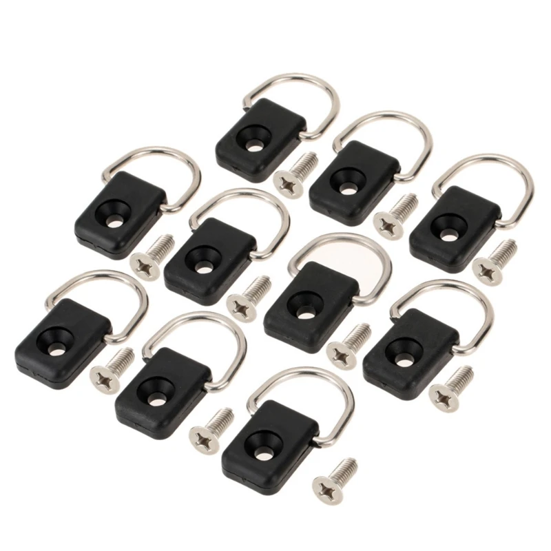 10Pcs Tie Down Loop with Screws, Kayak D Rings for Securing Anchors Rope