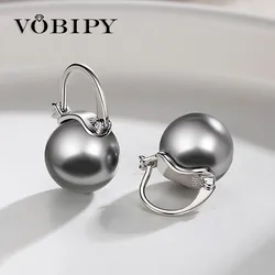 VOBIPY 925 Sterling Silver Earring Black Color Pearl Earring For Women Wedding Party Gift Fashion Jewelry 10-12mm Shell Pearl
