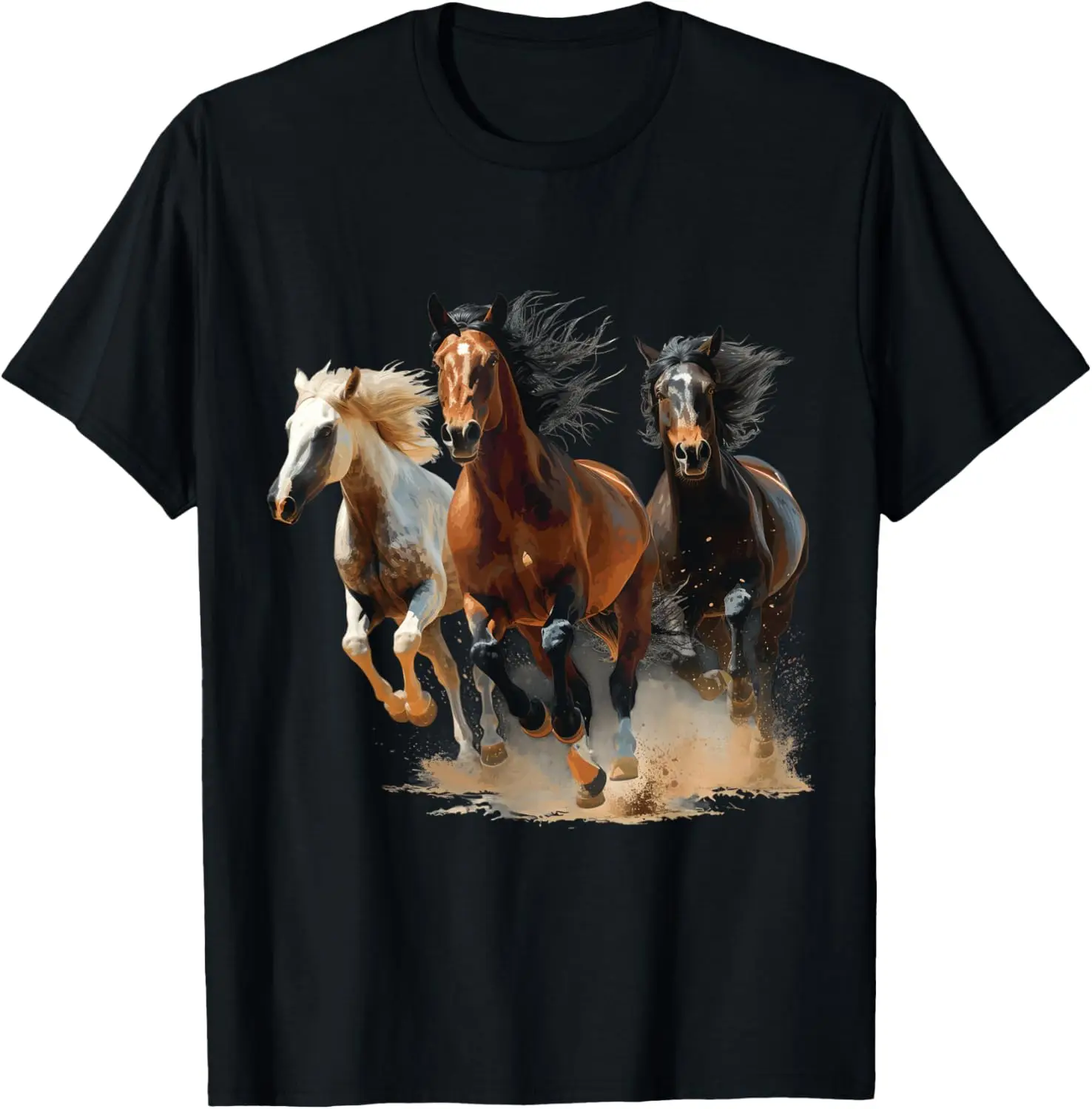 

Three Running Wild Horses Graphic T-Shirt Breathable Cotton Short Sleeve Tee for Men Women