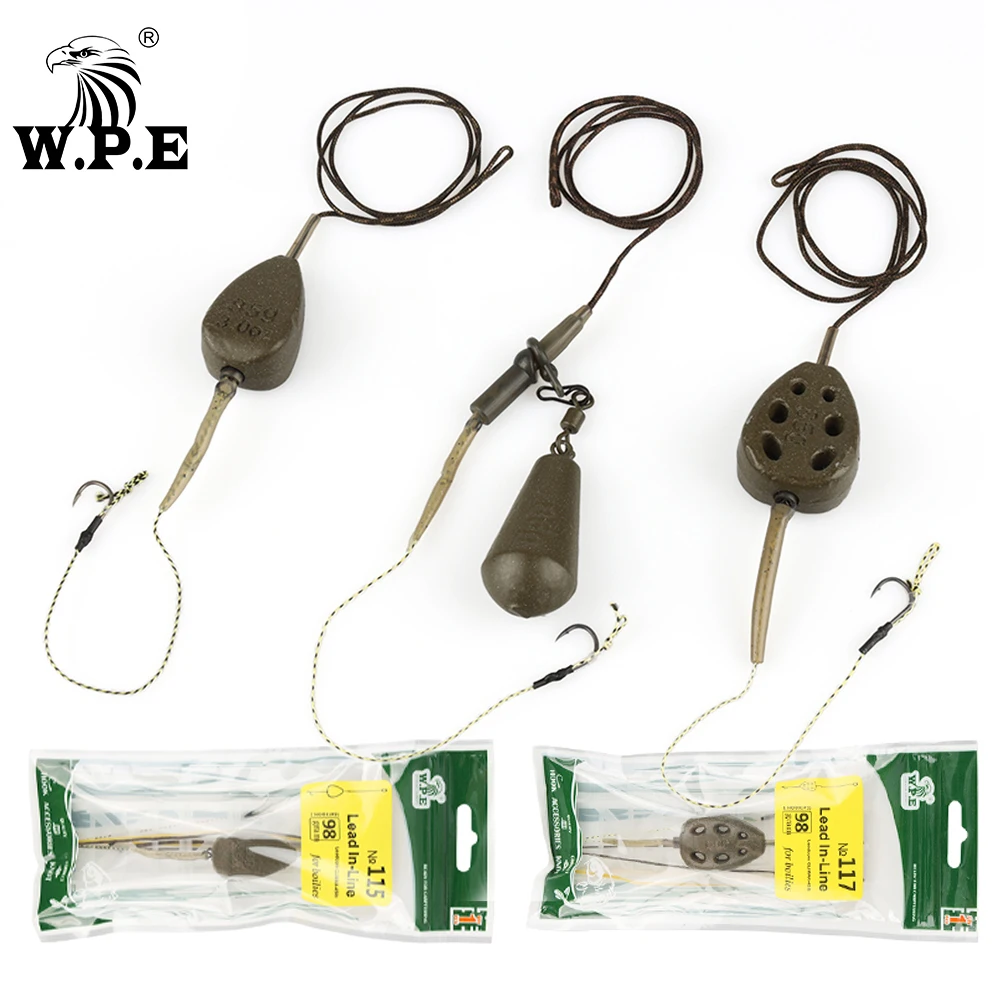 W.P.E Carp Fishing Rig Hair 1pcs 85g/98g/116g Lead Core Line Europe CarpFish Hook Fishing Group Sharp Hook Fishing Tackle 1pcs