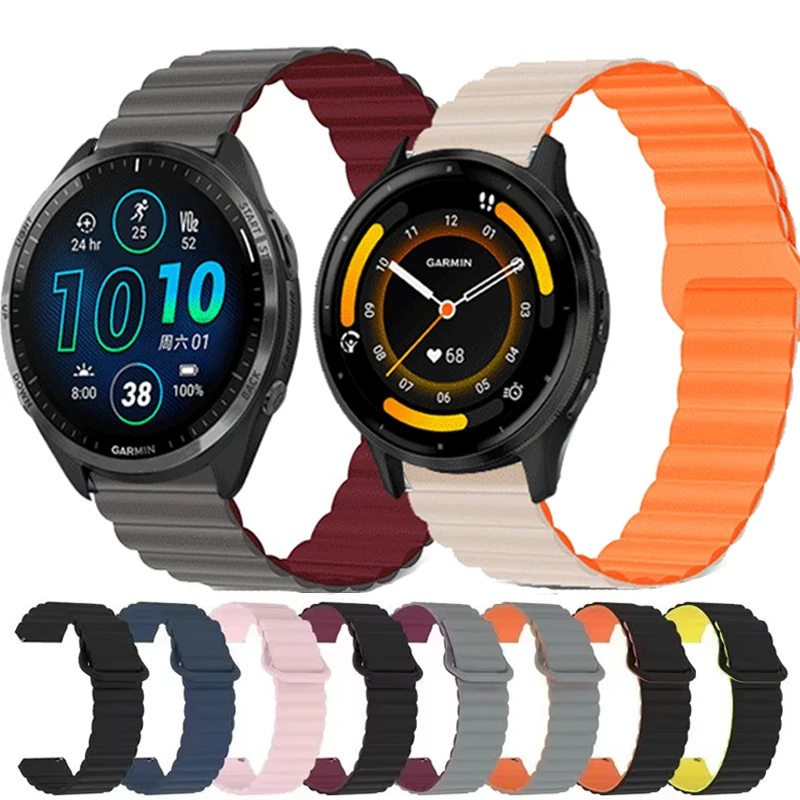 20 مللي متر 22 مللي متر سيليكون حلقة مغناطيسية للغارمين Venu/Venu 2 3 2Plus SQ SQ2 الفرقة ل Garmin Forerunner 55 158 165 245 255 265 745 965