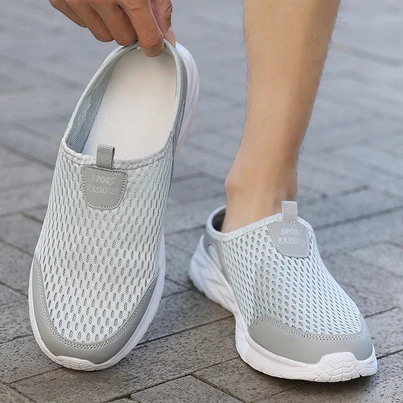 YRZL Herren Halbe Hausschuhe Sommer Atmungsaktive Mesh Herren Schuhe Outdoor Casual Wanderschuhe Slip on Flache Leichte Mesh Hausschuhe Sandalen – Detail 10