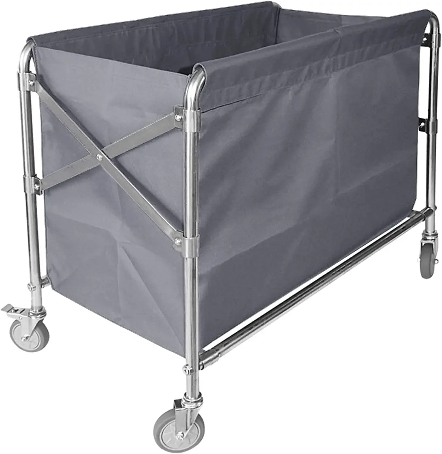 Laundry Cart With Wheels， Commercial Laundry Cart 440lbs Load Capacity, Stainless Steel Frame Waterproof Oxford Bag