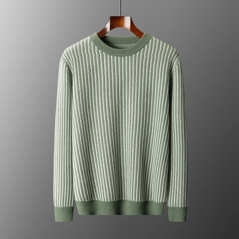 

New Product Launch: Men's Round Neck Jacquard Knitted Pullover Sweater 100% Merino Wool Men's Sweater Winter Casual Thick Warm