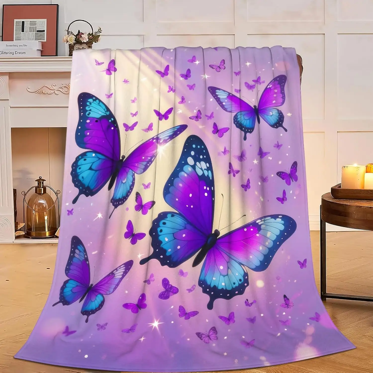

Butterfly Blanket Butterfly Gifts for Women Girls Fantasy Purple Butterflies Throw Blanket Soft Cozy Fleece Fuzzy Plush Flannel