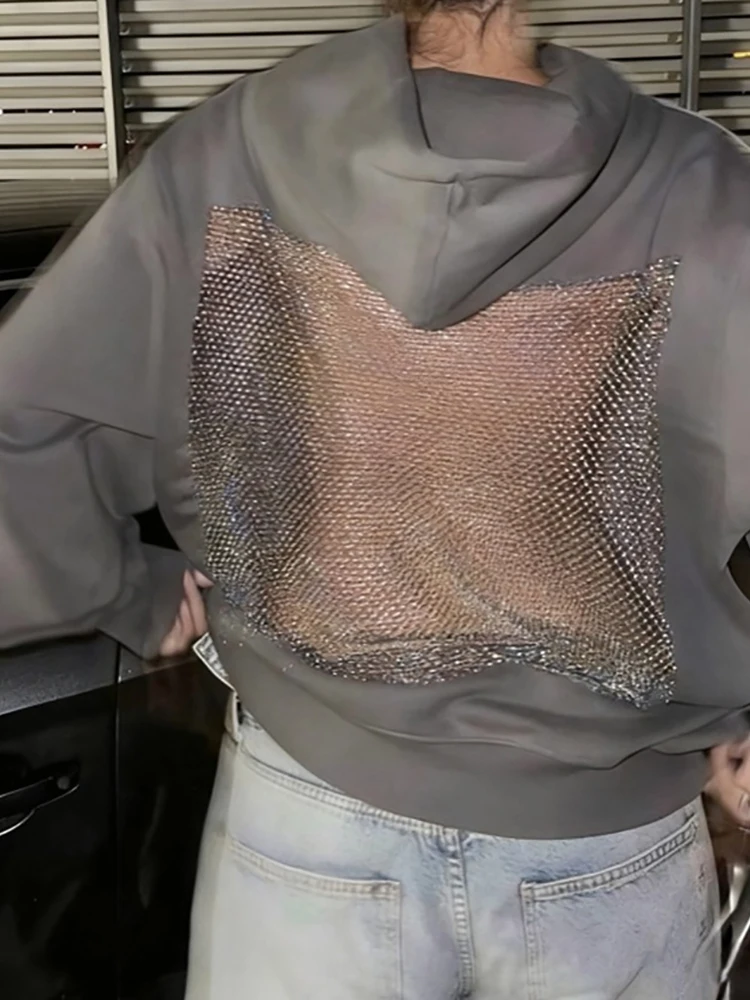 هوديس أنيق أنيق مفرغ، بلوزات بسيطة بأكمام طويلة للربيع والخريف للسيدات، بلوفرات فضفاضة مرقعة شبكية لعام 2025