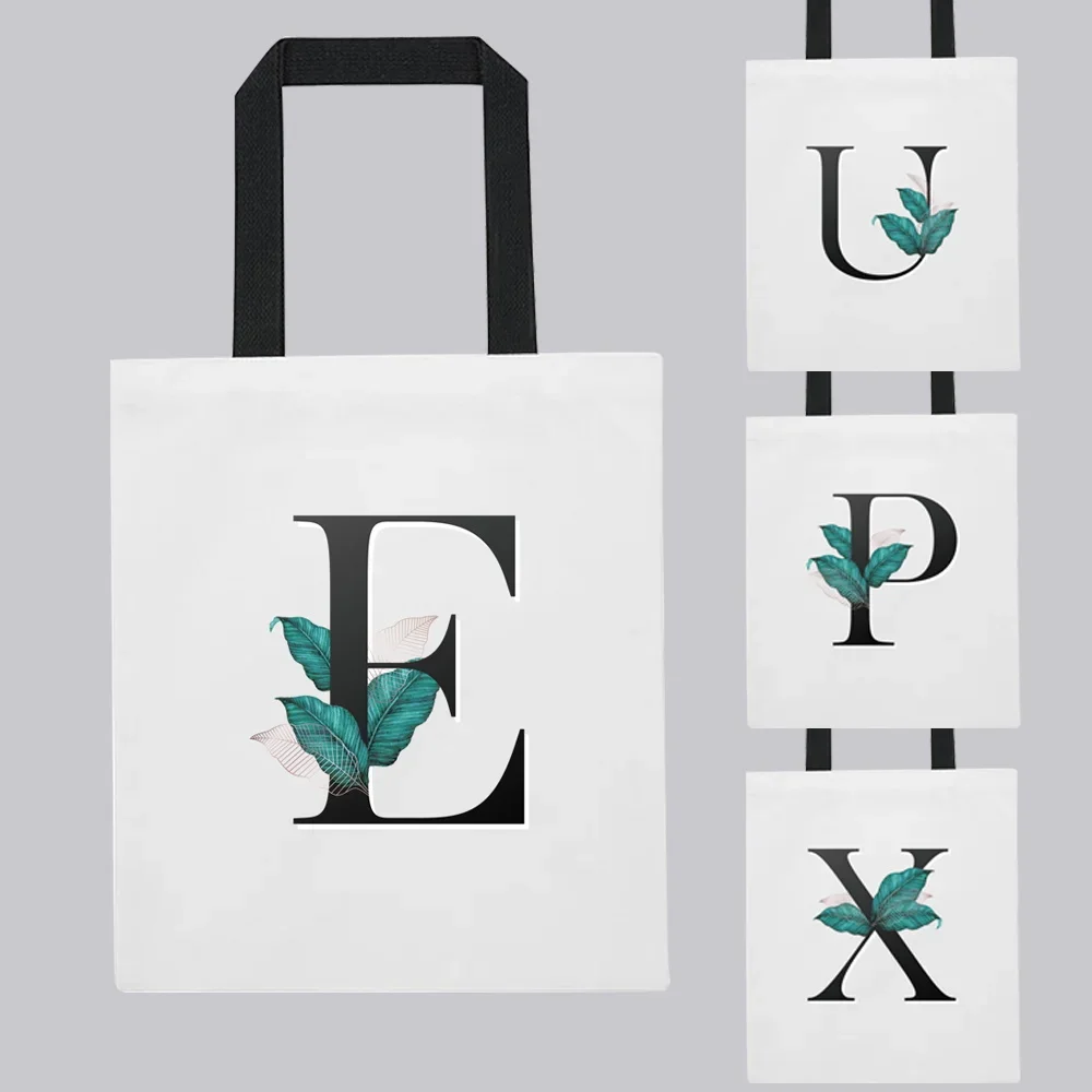 

Tote Bags Women's Shopper Shoulder Bag Reusable Shopping Bag Canvas College Student Eco Female Bags Leaf Letter Pattern Series