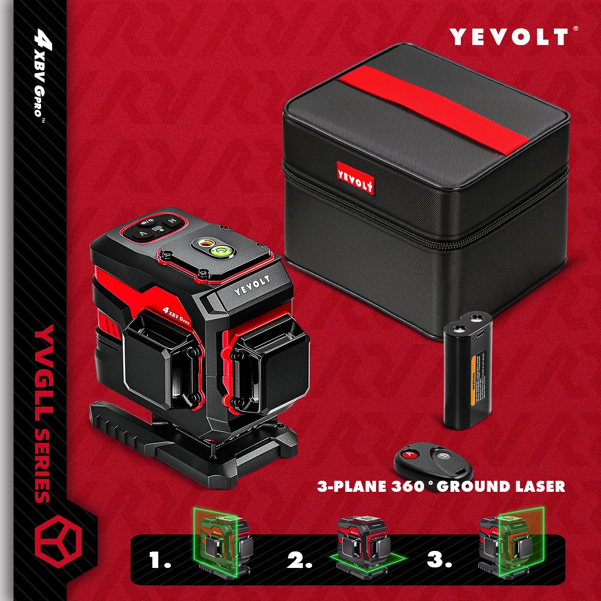 

YEVOLT Ground Laser Level YVGLL4XS12T: Optimized for Slab/Floor Work, Auto Slope Lock, ±0.2mm/m Precision with Alarm Indicator​