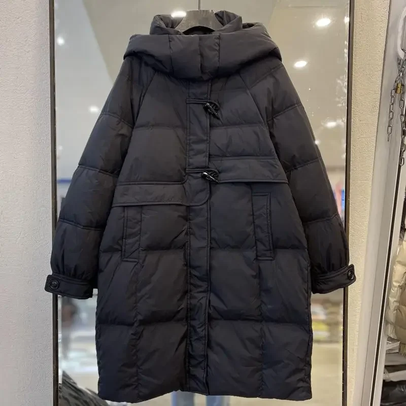 Manteau coupe-vent à capuche mi-long pour femme, vêtements en coton monochrome, parkas d'hiver, nouveau