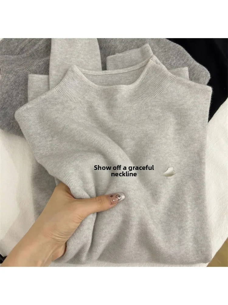 

Soft Skin-Friendly Base Layer irt Women's Knitted f High Collar Slim Fit Inner Wear Casual Sle Polyester Fiber Long Sl...