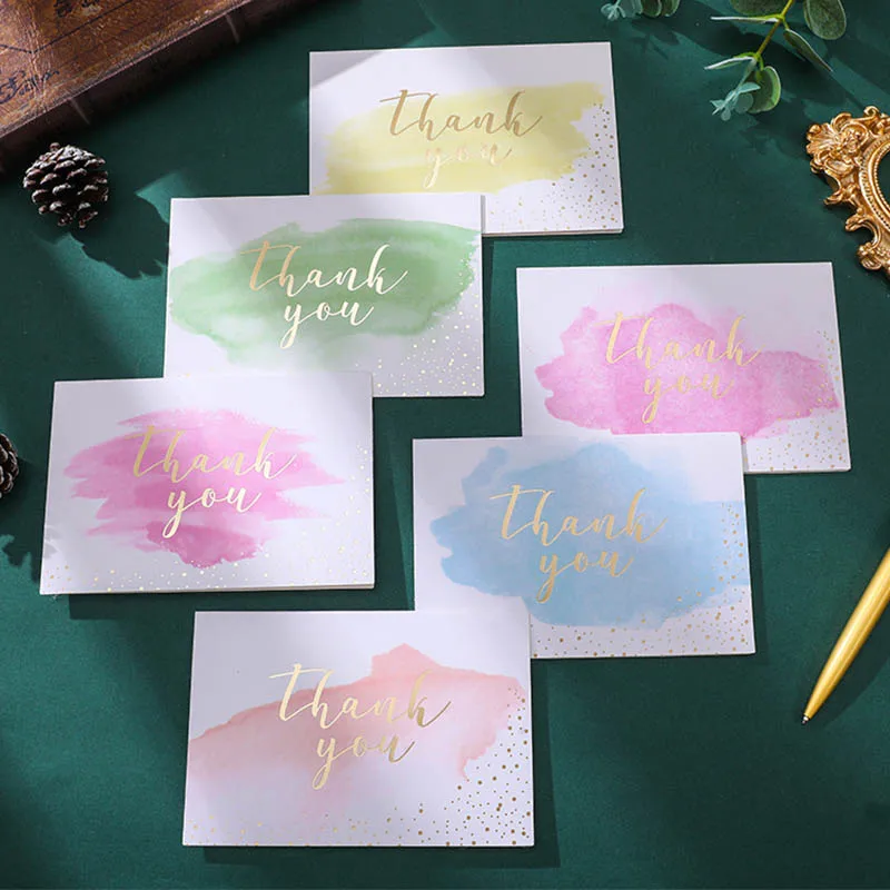 6Pcs/Set Thank You Card with Envelope Blank Folding Cards Birthday Wedding Party Greeting Card Note Message Blessing Card