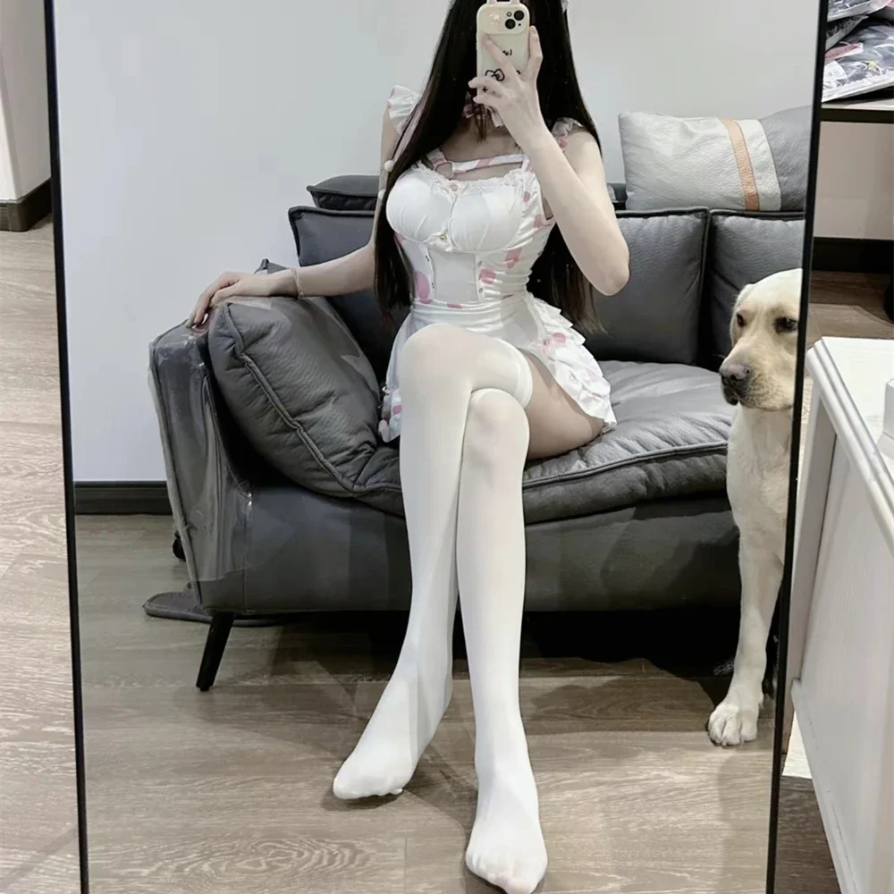 Vestido ajustado de sirvienta blanca, ropa ajustada sexual para chica, traje de juego de rol más sexy, lencería sexual Lolita con delantal, ropa de sirvienta