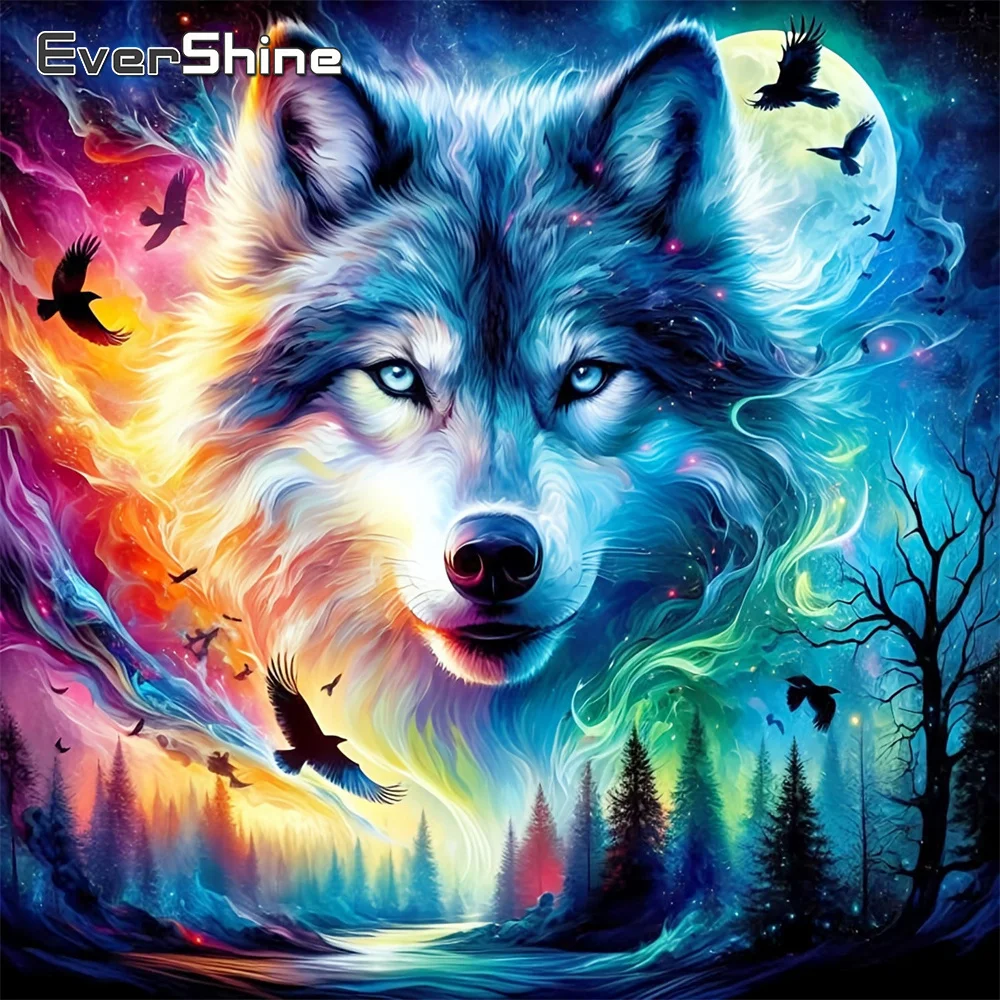 EverShine Diamant-Stickerei Tier-Motiv, Vollquadrat-Diamant-Mosaik, DIY-Gemälde, Wolf-Bild aus Strass, Adler-Wandkunst