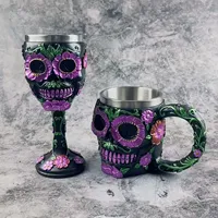 2023 Skull Flower Goblet Resin Steel Cup Creative Beer COFFEE Mug Gothic 3D Wine Glass Mugs Halloween Gift Death Day 200/400ML