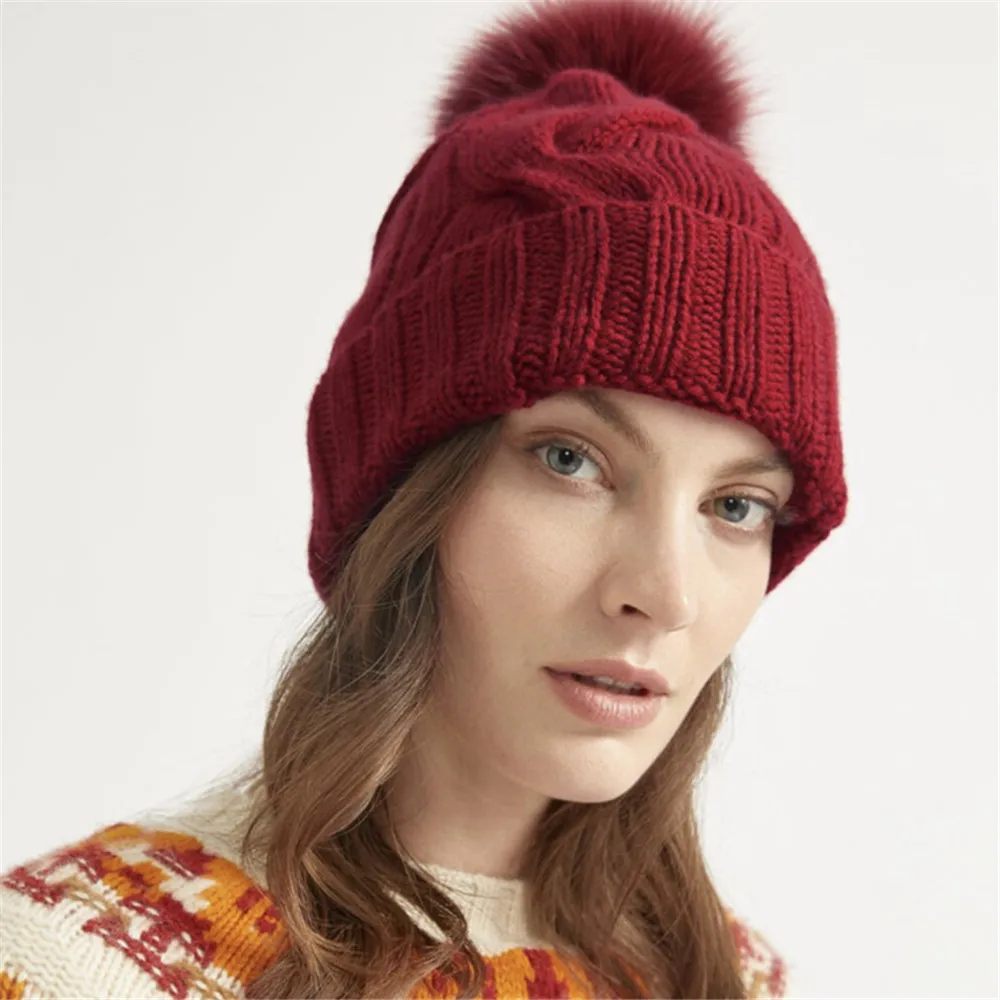 Women's Winter 100% Pure Cashmere Hat Fashion All-Match Knitted Pullover Warm Hat  L*P