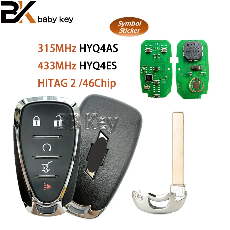 

BB Key For Chevrolet Cruze Camaro Sonic Malibu Equinox Spark Volt 2021--2024 Smart Car Key 315Mhz 433Mhz 46Chip HYQ4AS HYQ4ES