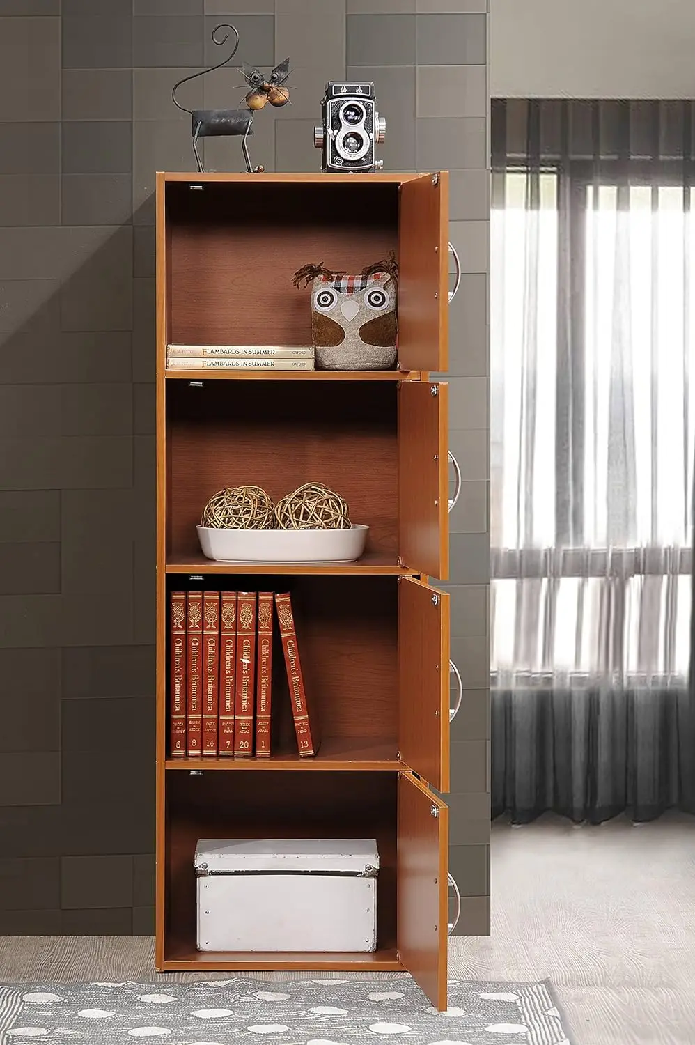 IMPORT 4-Shelf Bookcase Cabinet, Cherry