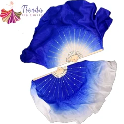 Silk Fan Royal Blue Gradient Color Classical Dance Lengthened Double-Sided Chinese Style Children's Silk Fan Yangko Square Show