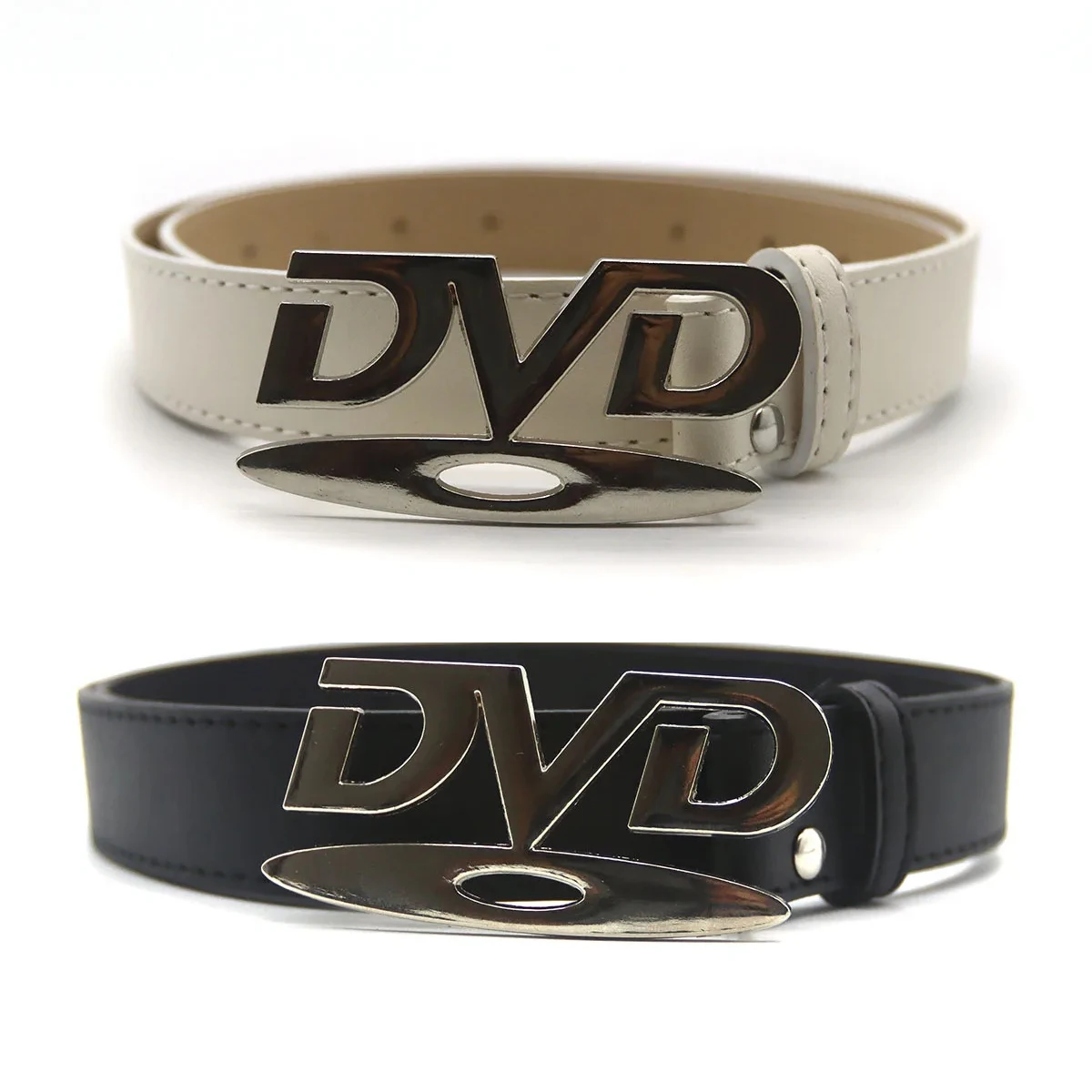 

Универсальный ремень с пряжкой в стиле ретро DVD, черно-белый декоративный поясной ремень для мужчин и женщин, подходит к джинсам, подарок для нее