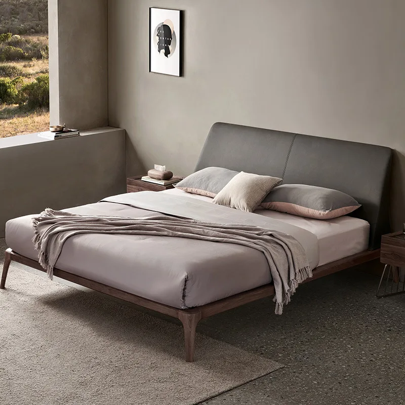 

Customizable North American Black Walnut Italian Minimalist Leather Queen Bed
