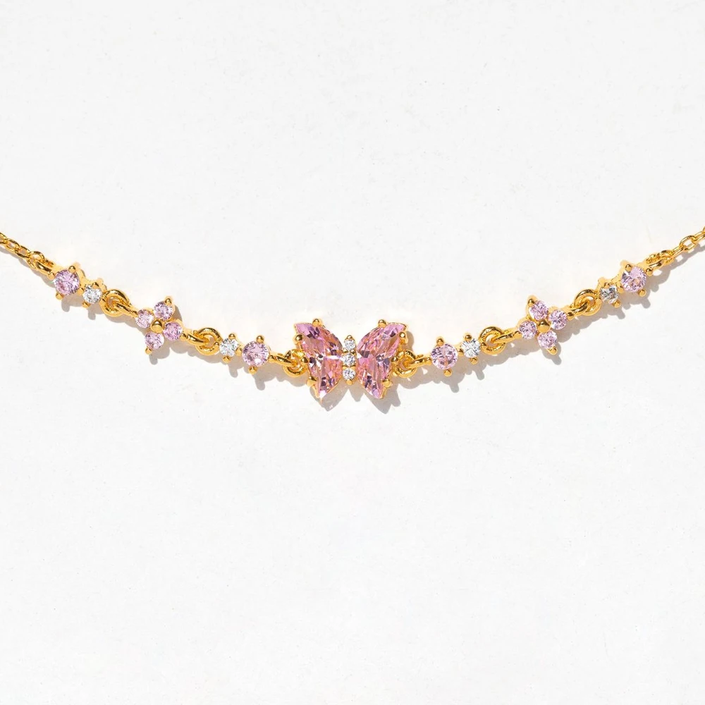 Pink Bowknot Bracelet for Women, Waterproof Gold Plated Chain Bracelets, Silver Color Bow Tie Charm Unique Jewelry