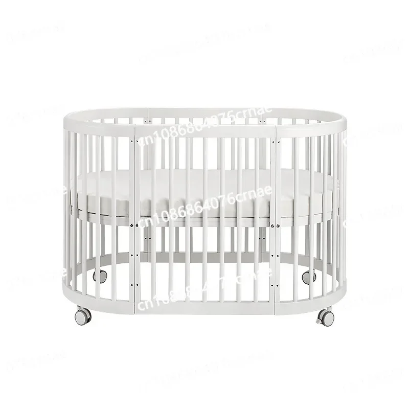 Oval Crib Multifunctional Pine Children's Bed European White Newborn Baby Movable Splicing Bed