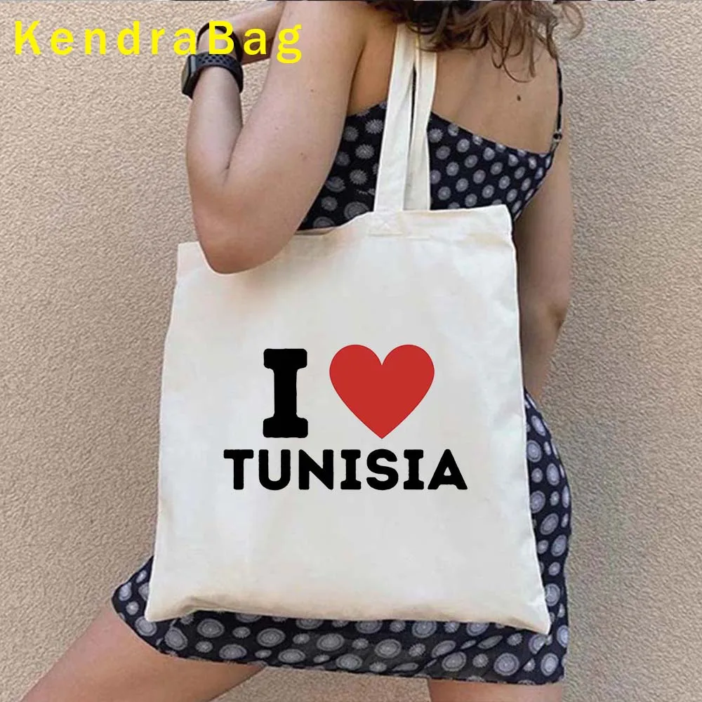 Arms of Tunisia Flag Tunisie Map Tunis Skyline Ribat Travel Love Heart Shoulder Canvas Tote Bag Harajuku Shopping Cotton Handbag