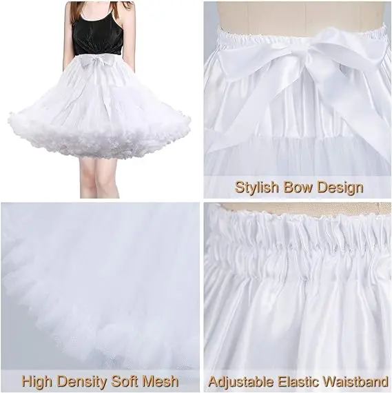 Sottoveste da donna in tulle plissettato a 3 strati Pirce più basso, gonna cosplay gonfia per tutù bianco nero