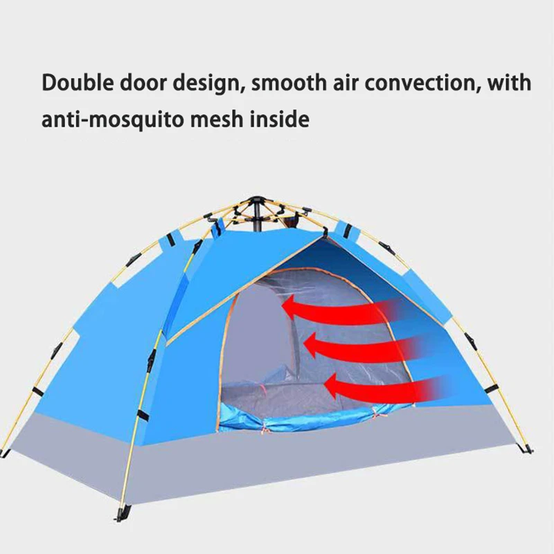 Outdoor Family 2-3 Person Picnic Tourism Camping Tent 190T Waterproof Sunscreen Double Door Automatic Quick Opening Beach Tents