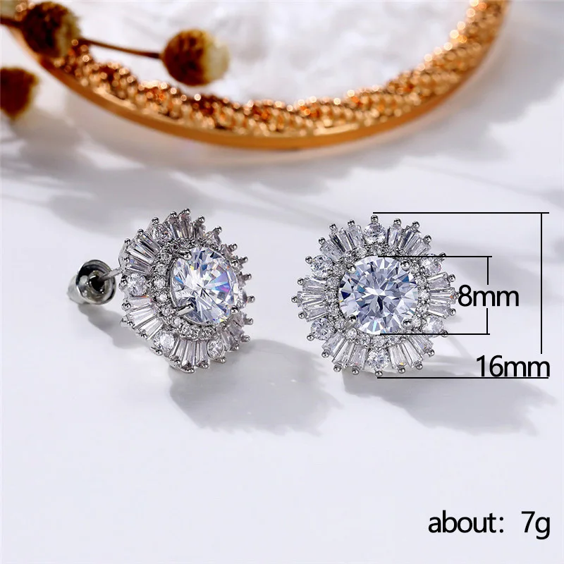 Huitan Eternity Cubic Zirconia Flower Stud Earrings for Women High Quality Wedding Accessories Classic Versatile Female Jewelry