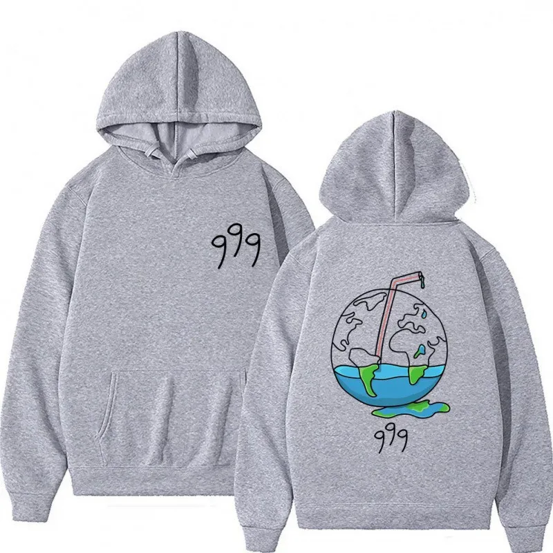 999 Rapper Hoodie Men Autumn Y2K Casual Earth Double Sided Print Loose Long Sleeved Hoodie Flip Collar Couple Unisex Hoodie Top