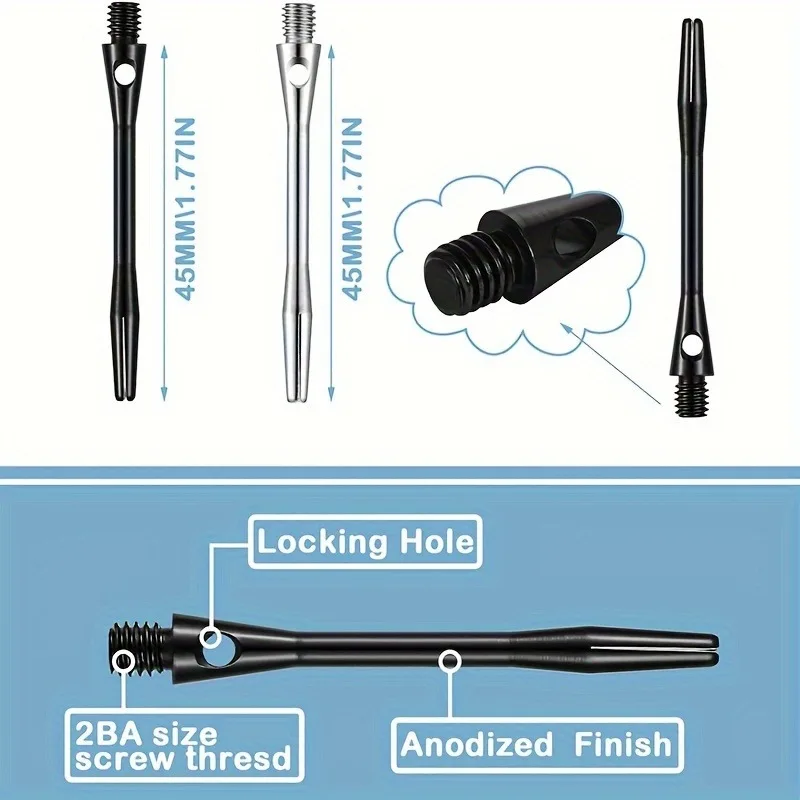 30pcs Dart Shafts for Steel Tip Medium 2BA Thread Aluminum Alloy Dart Stems 45mm with Rubber Rings  Dart Shaft Darts Accessories