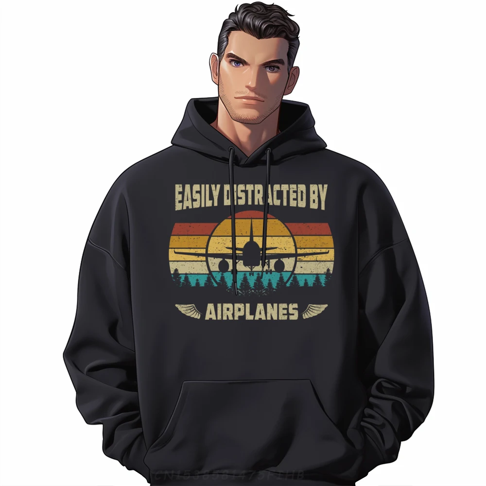 

Vintage Pilot Flying s Easily Distracted by Airplanes Christian Sweater Men Skin-friendly and soft Mens Gifts Printed On