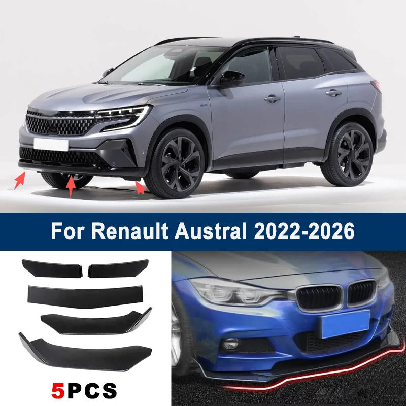 

5Pcs Adjustable Sectional Front Bumper Lip Spoiler Splitter For Renault Austral 2022-2026 2023 Car Exterior Modification Parts
