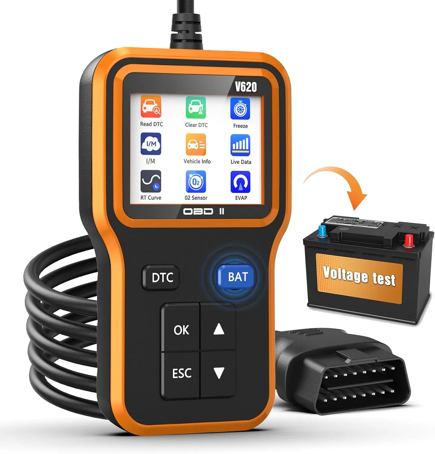 Scanner OBD2 Aggiornato con Tester Batteria - Legge/Cancella Codici Motore, Controlla le Emissioni per Auto dal 1996